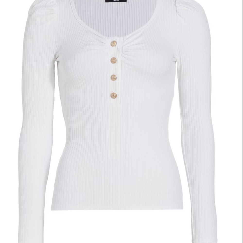 Generation Love White Ribbed Long Sleeve Top with Button Detail